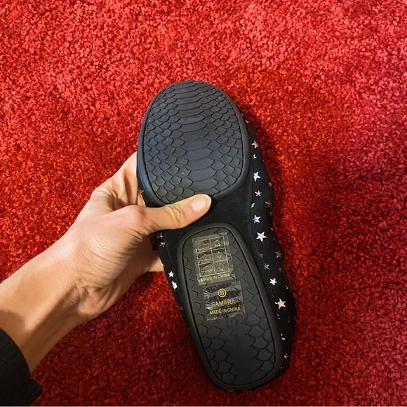 YS Yosi Samra Black Star Metallic Print Foldable Ballet Flats - Picture 4 of 9